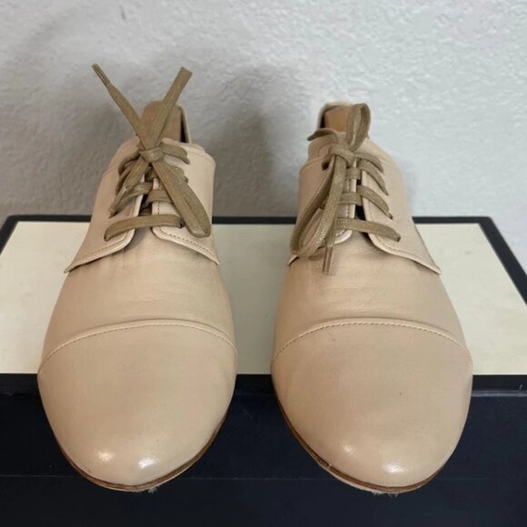 Miu Miu Beige Patent Leather Cap Toe Embellished Heel Lace Women's 40 EU/9 US - Picture 1 of 13
